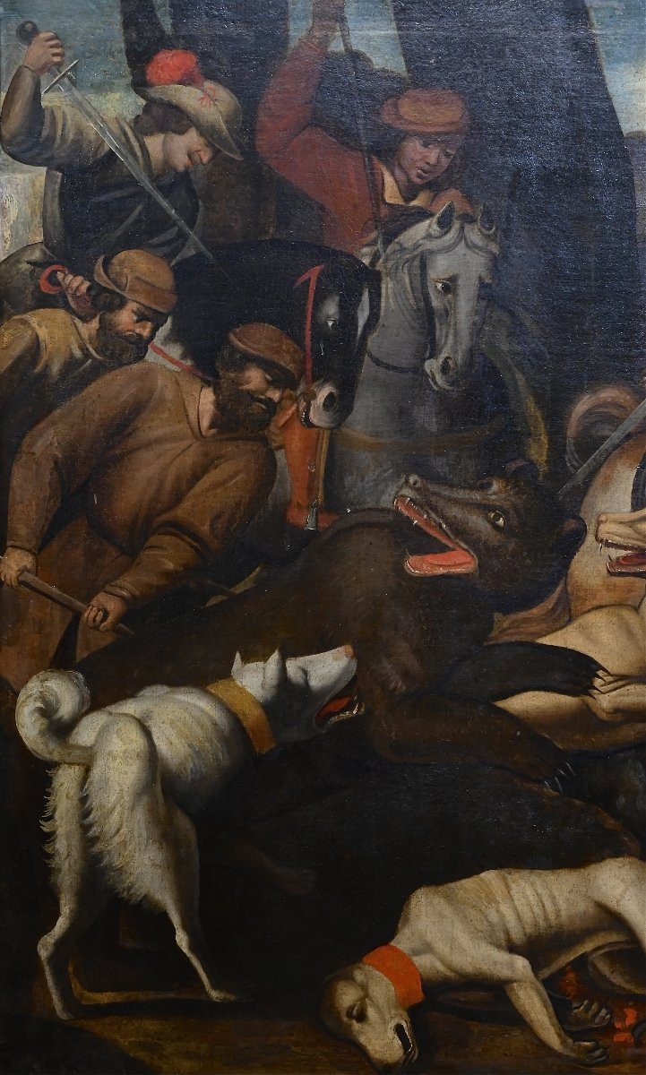 Chasse à l'ours - Huile sur toile - Italie XVIIe siècle-photo-4